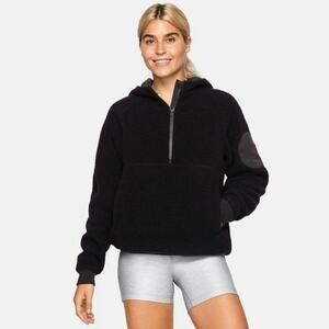 Outdoor Voices Black Megafleece Half Zip Wool Blend Sherpa Fleece Hoodie Medium